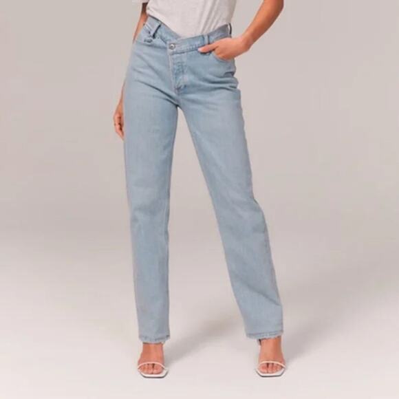 Abercrombie & Fitch Curve The Dad Criss Cross High Rise Jeans Light 27 Short - Picture 1 of 14